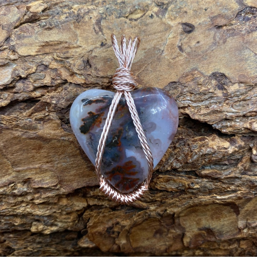 Plume Agate Heart Necklace Pendant